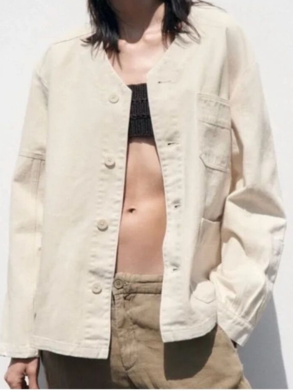 Zara Cream Oversized Boxy Denim Jacket utility